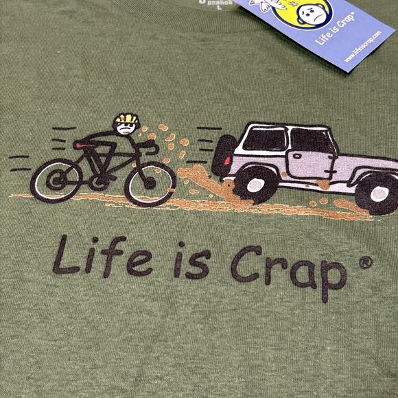 Life Is Crap Shirt Mens Size Large Green Short Sleeve Funny Comic Humor Tee - Picture 3 of 12